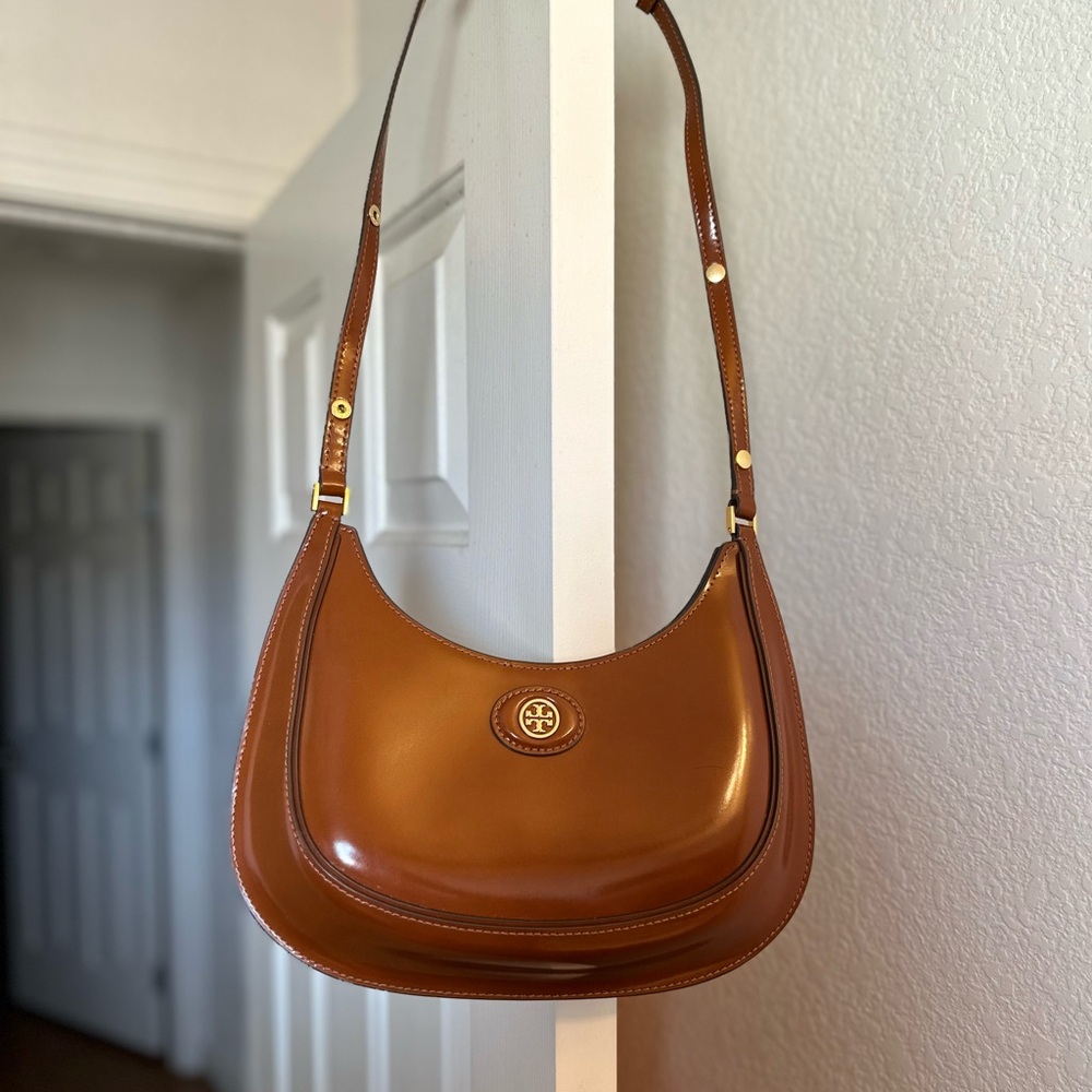 Tory Burch Robinson Spazzolato Convertible Crescent Bag - Dark Sienna